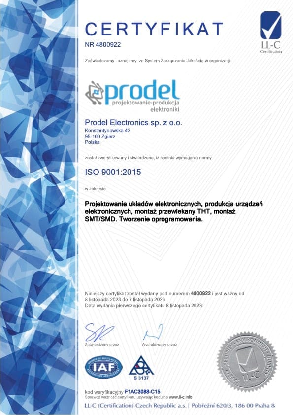 Certyfikat ISO Prodel