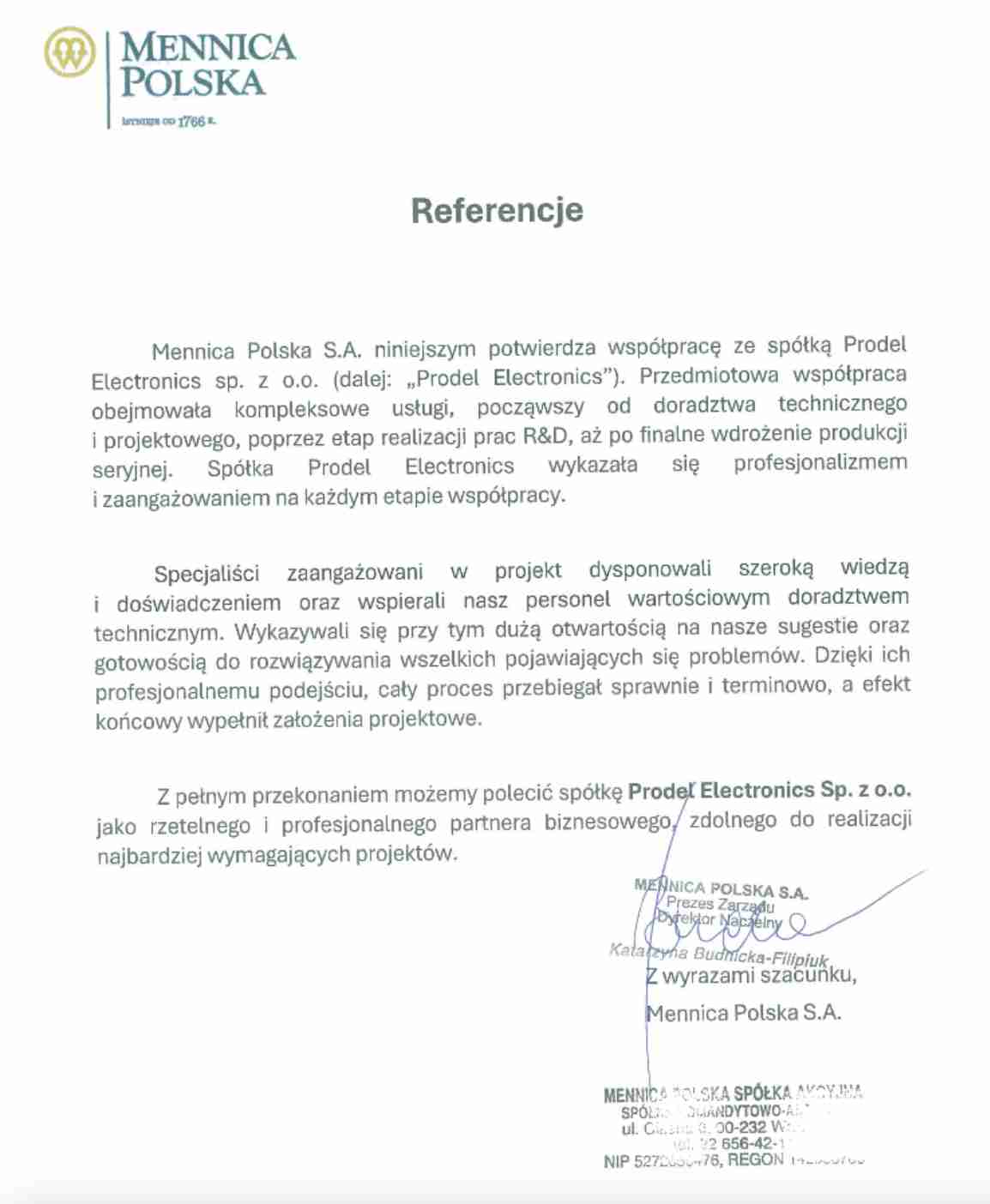 referencje Mennica Polska